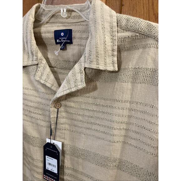 Ben Sherman Short Sleeve Shirt Mens L New Safari Tan Textured Stripe Coastal $99 - Picture 2 of 7